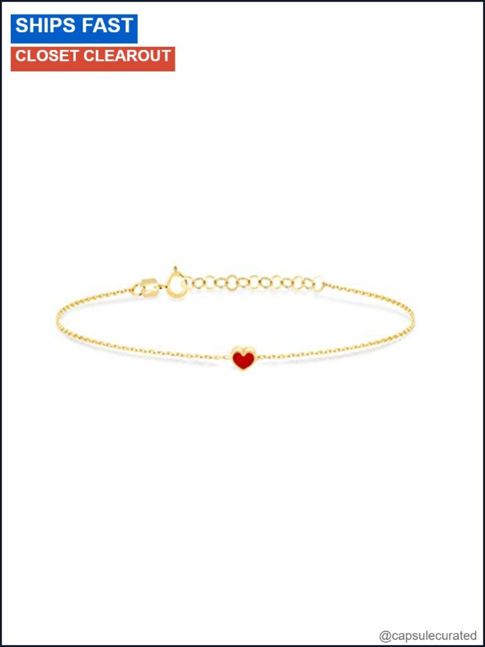 10K Solid Gold Heart Charm Bracelet for Women Minimalist